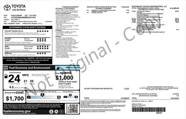 used 2021 Toyota Highlander car, priced at $28,498