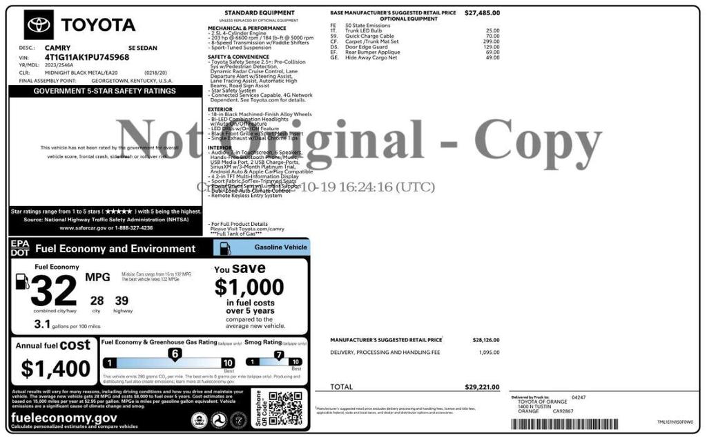 used 2023 Toyota Camry car, priced at $18,999