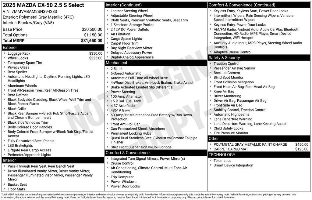 new 2025 Mazda CX-50 car, priced at $30,693