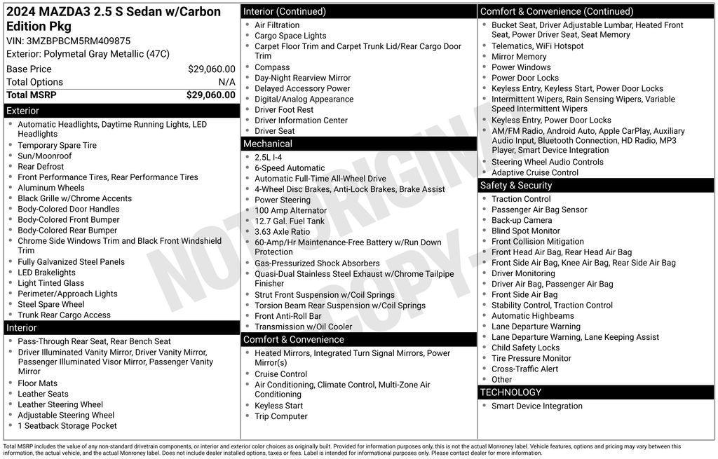 used 2024 Mazda Mazda3 car, priced at $25,130