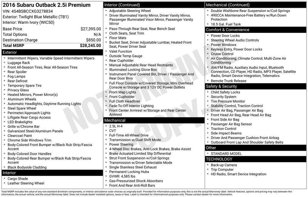 used 2016 Subaru Outback car, priced at $11,001