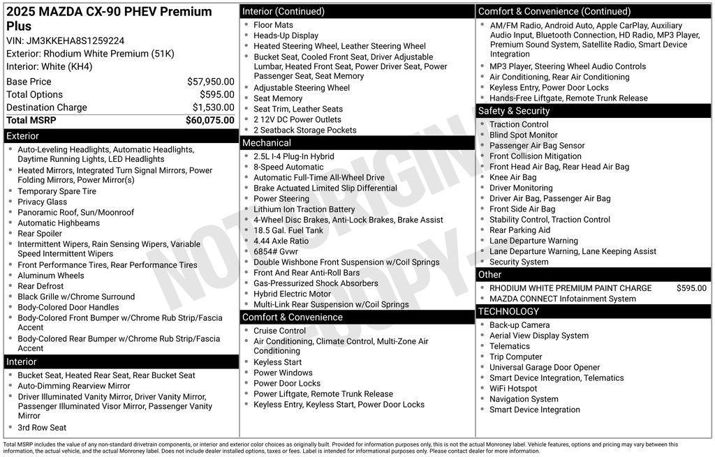 new 2025 Mazda CX-90 PHEV car, priced at $55,993