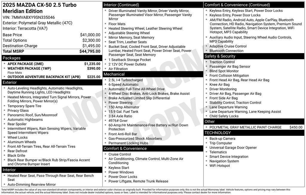 new 2025 Mazda CX-50 car, priced at $43,520