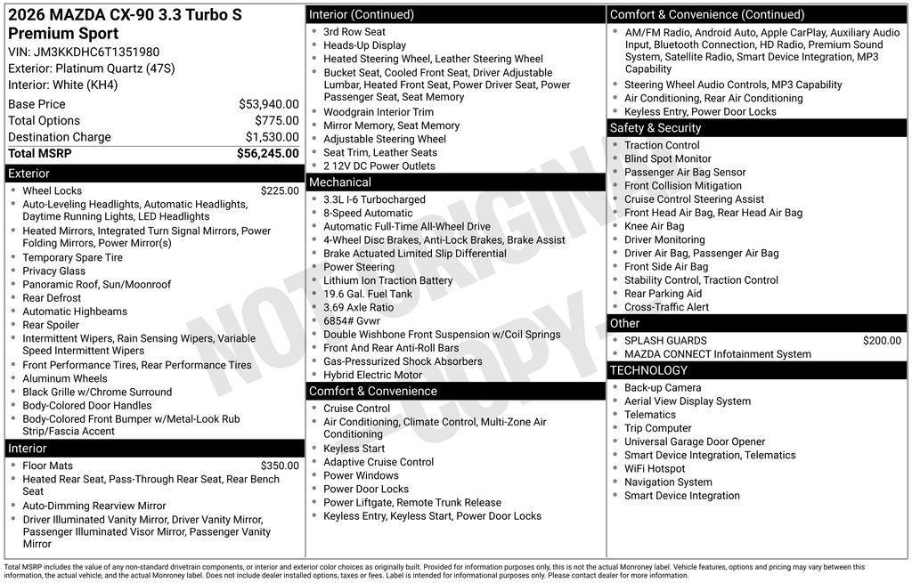 new 2026 Mazda CX-90 car, priced at $53,491