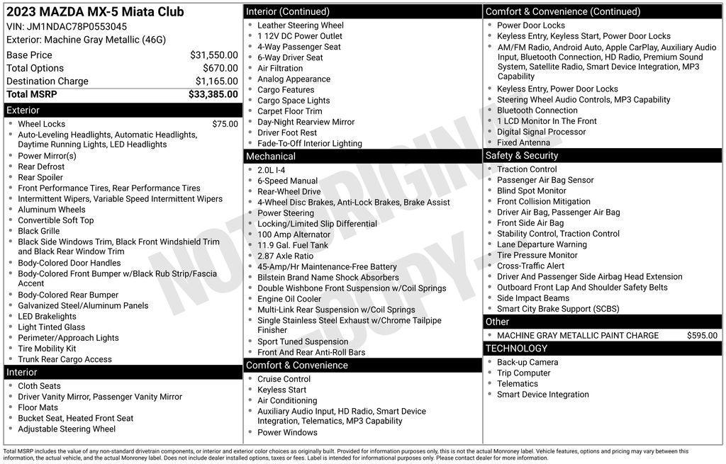 used 2023 Mazda MX-5 Miata car, priced at $24,620