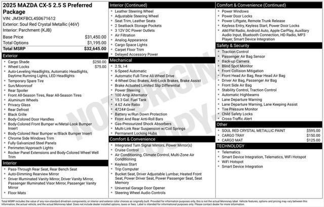 new 2025 Mazda CX-5 car, priced at $32,094