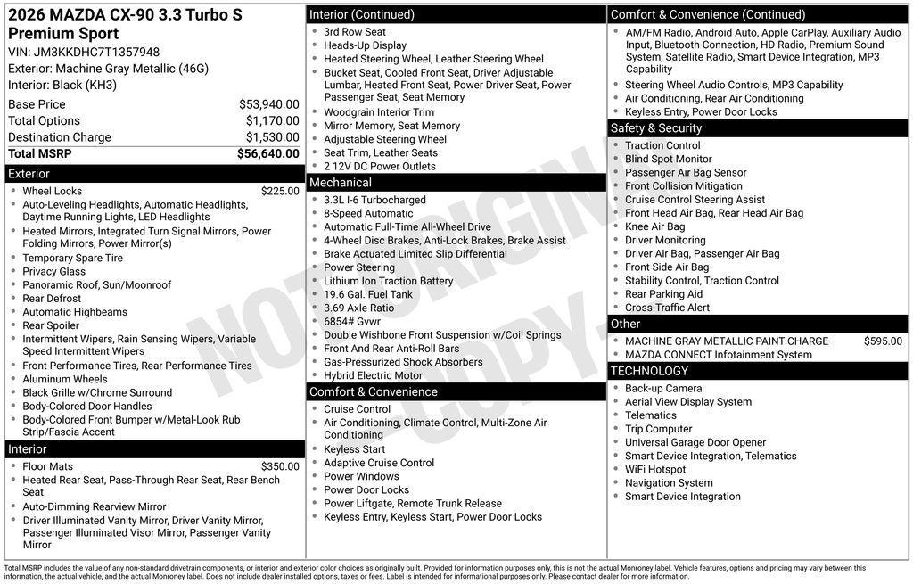 new 2026 Mazda CX-90 car, priced at $56,640
