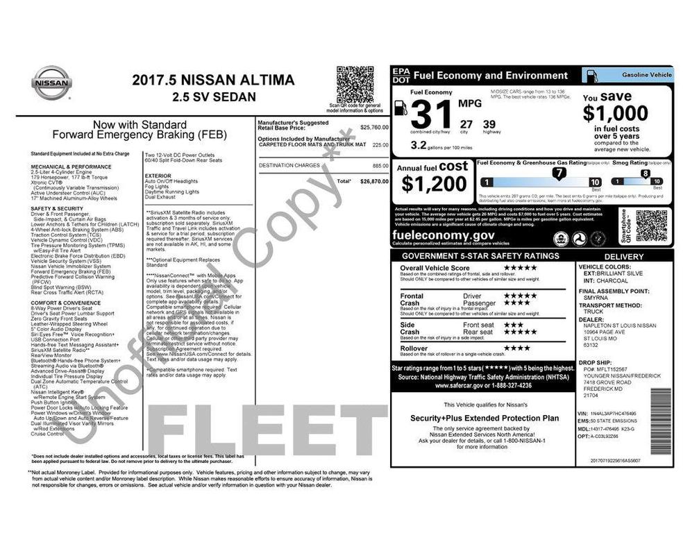 used 2017 Nissan Altima car, priced at $10,887