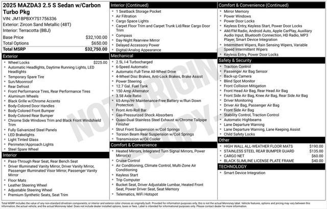 new 2025 Mazda Mazda3 car, priced at $33,002