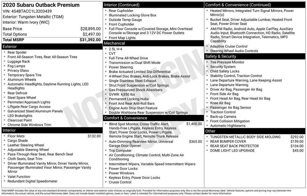 used 2020 Subaru Outback car, priced at $20,240