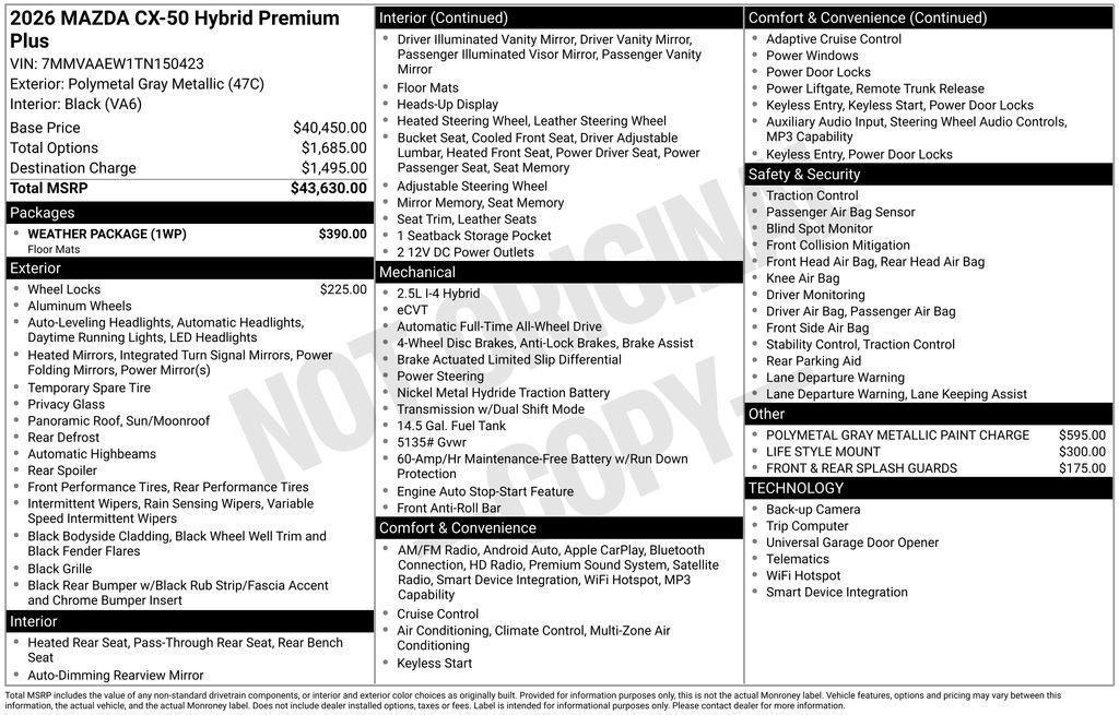 new 2026 Mazda CX-50 Hybrid car, priced at $43,630