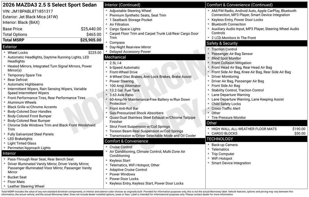 new 2026 Mazda Mazda3 car, priced at $25,890