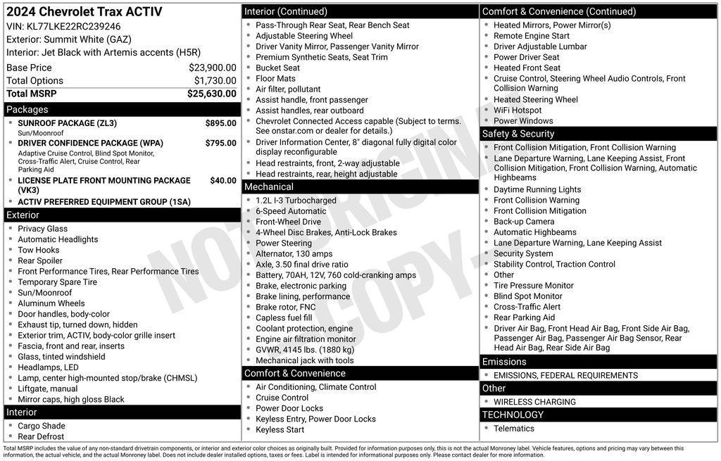used 2024 Chevrolet Trax car, priced at $23,274