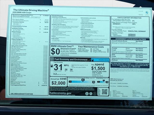 new 2026 BMW 430 car, priced at $59,865