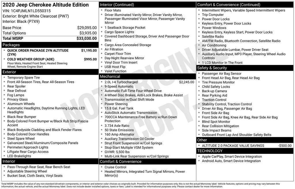 used 2020 Jeep Cherokee car, priced at $13,980