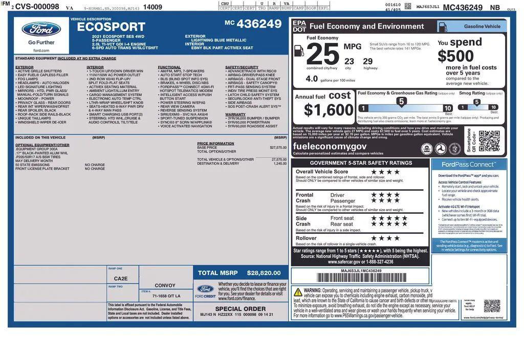used 2021 Ford EcoSport car, priced at $13,966