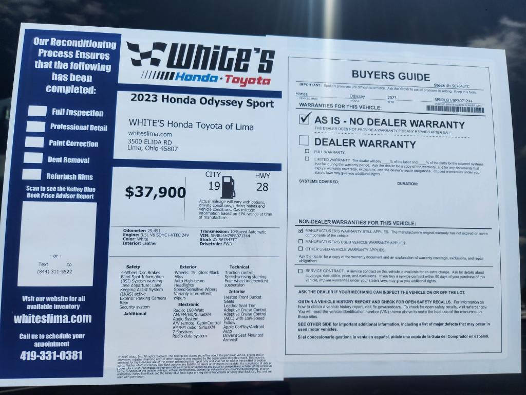 used 2023 Honda Odyssey car, priced at $37,900