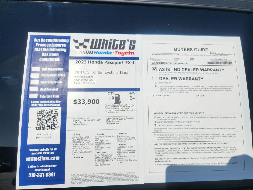 used 2023 Honda Passport car, priced at $33,900