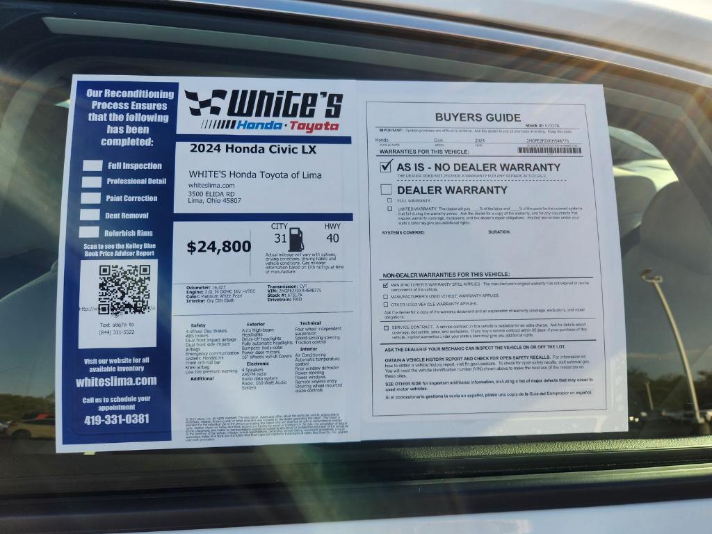 used 2024 Honda Civic car, priced at $24,800