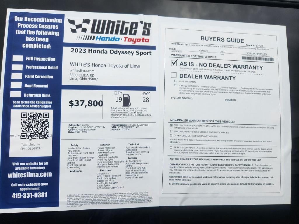 used 2023 Honda Odyssey car, priced at $37,800