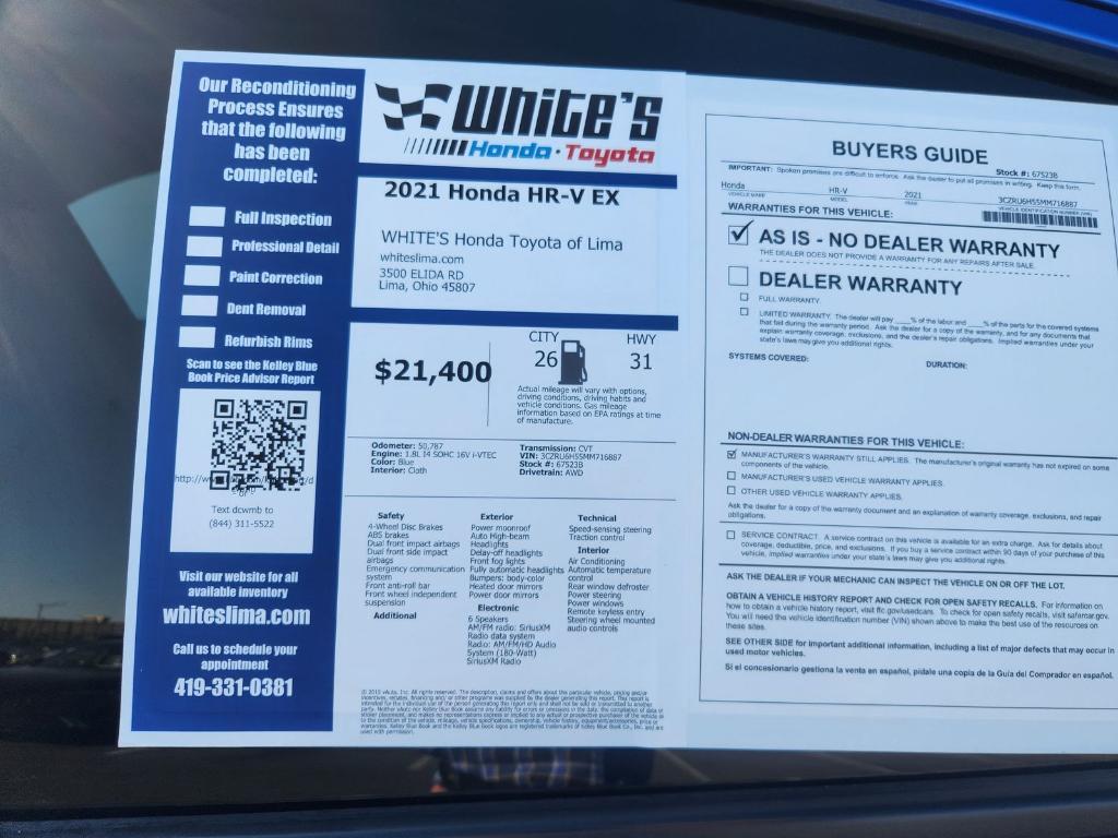 used 2021 Honda HR-V car, priced at $21,400
