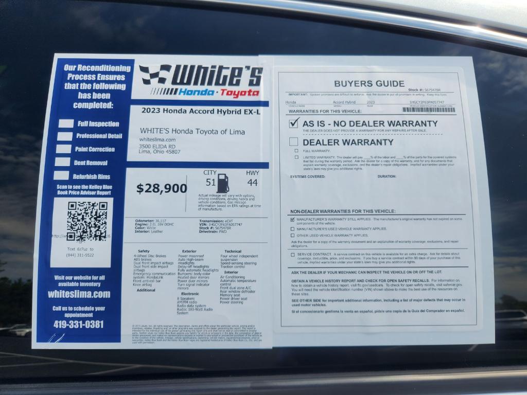 used 2023 Honda Accord Hybrid car, priced at $26,900