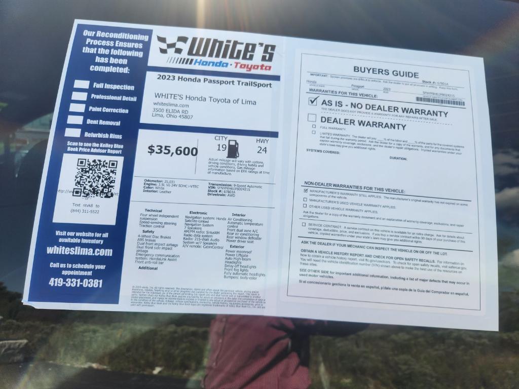 used 2023 Honda Passport car, priced at $35,600