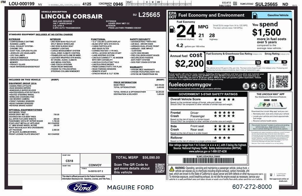 new 2025 Lincoln Corsair car, priced at $50,999