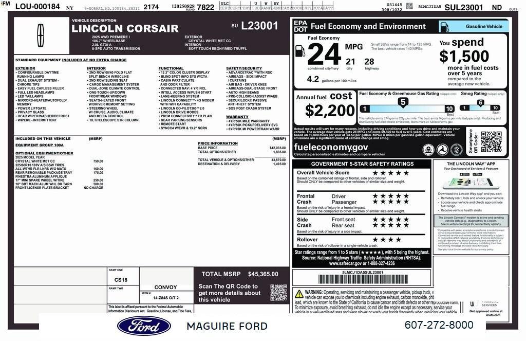 new 2025 Lincoln Corsair car, priced at $41,999