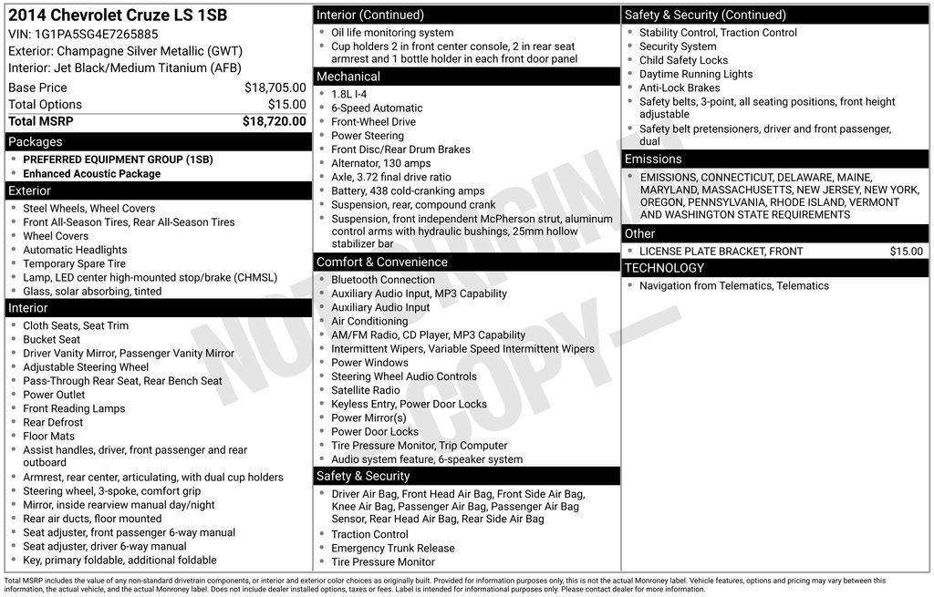 used 2014 Chevrolet Cruze car, priced at $9,289