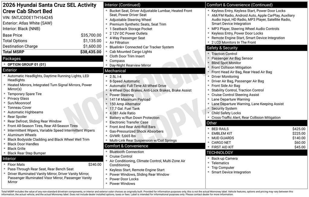new 2026 Hyundai SANTA CRUZ car, priced at $38,185