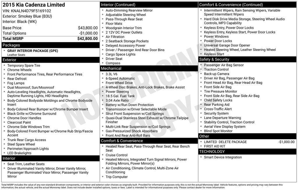 used 2015 Kia Cadenza car, priced at $12,977