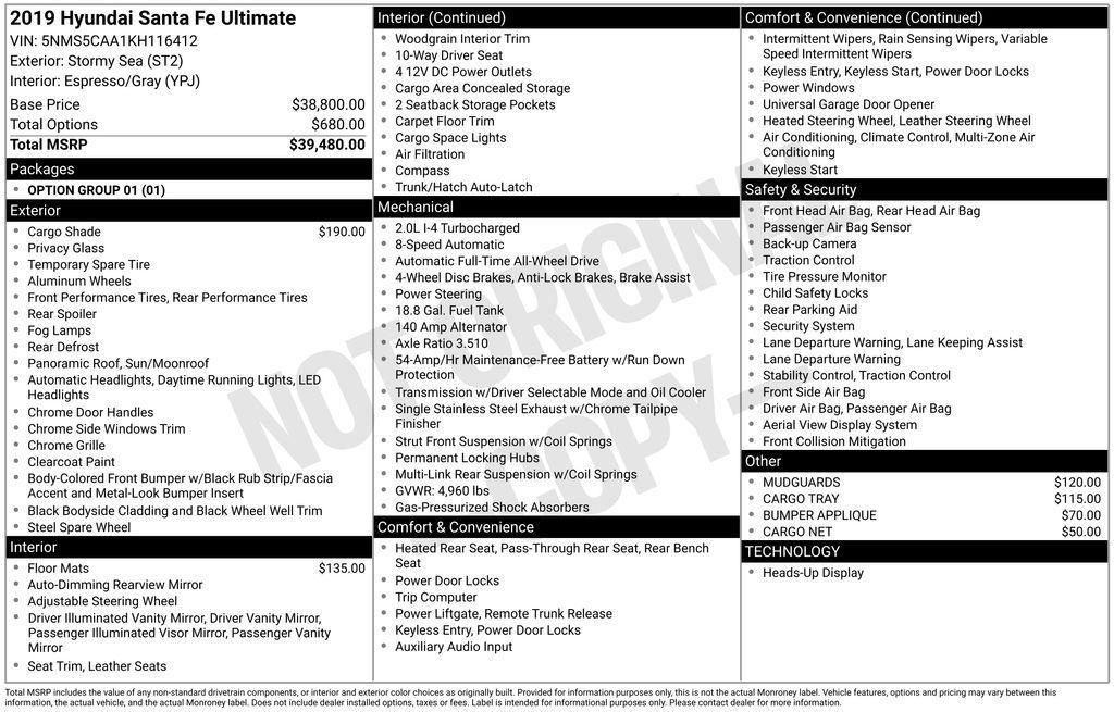 used 2019 Hyundai Santa Fe car, priced at $20,156