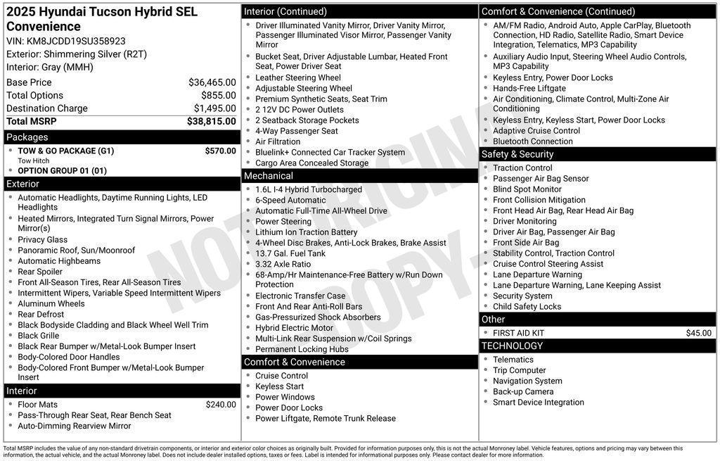 new 2025 Hyundai TUCSON Hybrid car, priced at $33,443