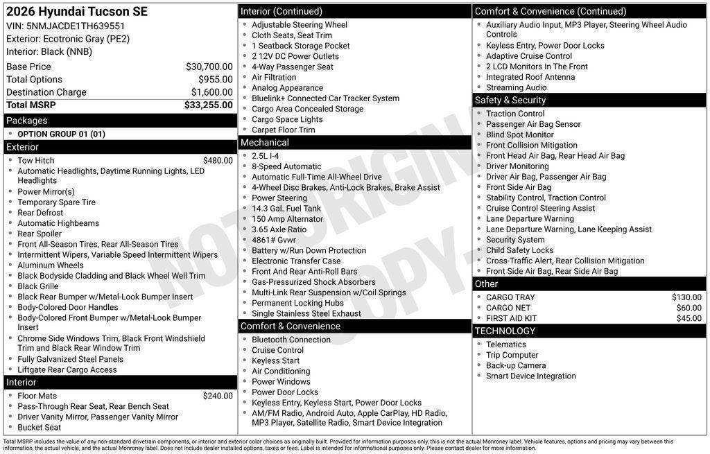 new 2026 Hyundai Tucson car, priced at $30,505
