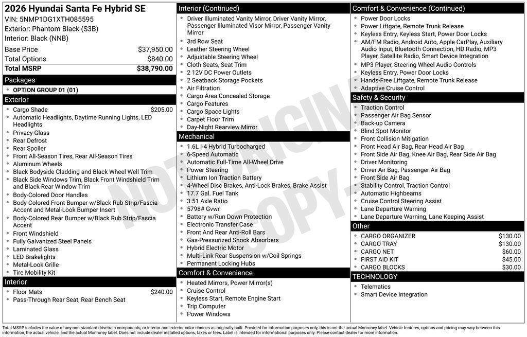 new 2026 Hyundai SANTA FE HEV car, priced at $35,535