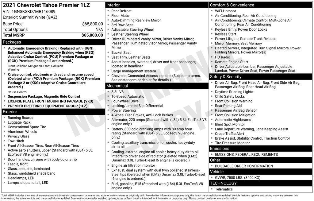 used 2021 Chevrolet Tahoe car, priced at $47,857