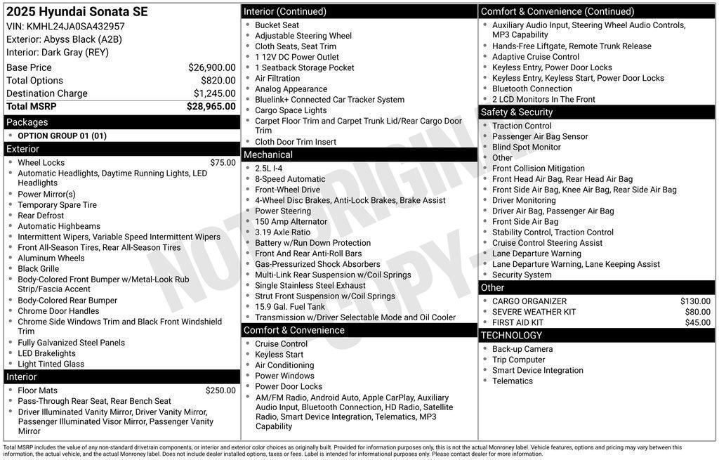 new 2025 Hyundai Sonata car, priced at $23,655