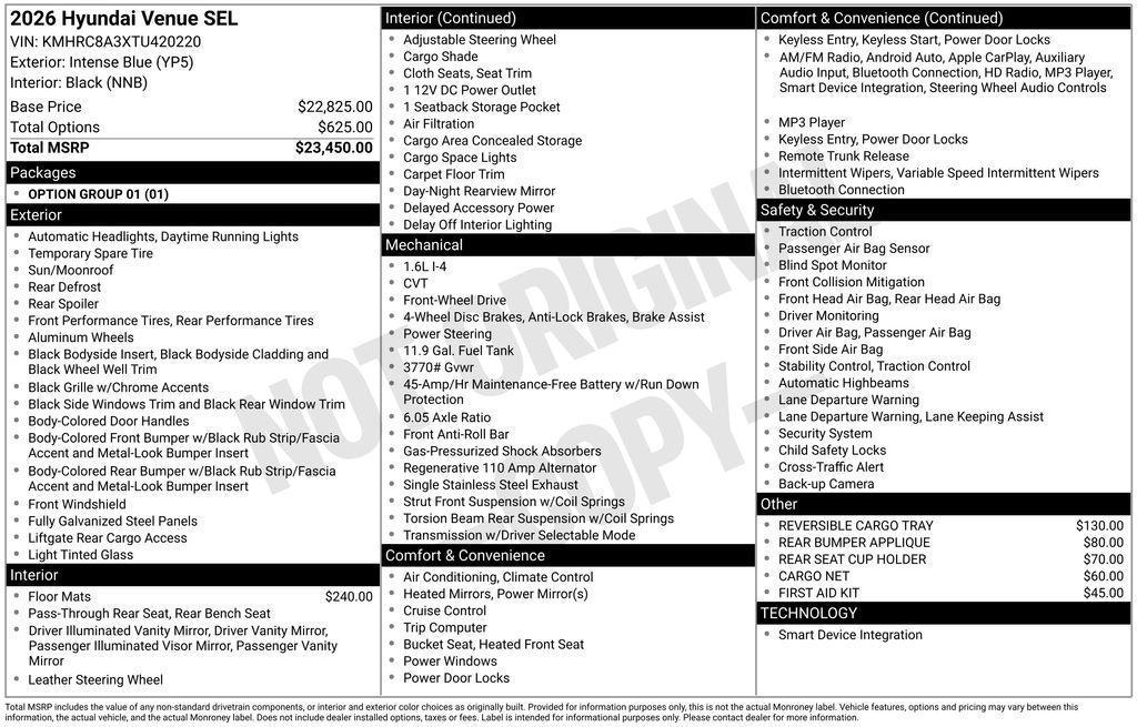 new 2026 Hyundai Venue car, priced at $24,455