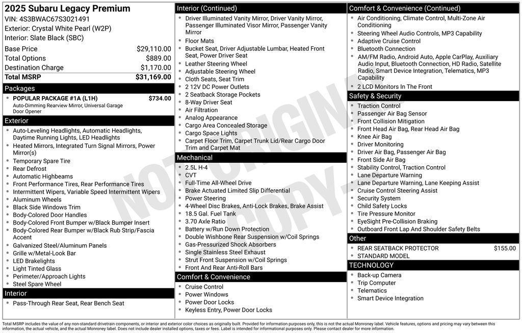 used 2025 Subaru Legacy car, priced at $27,836