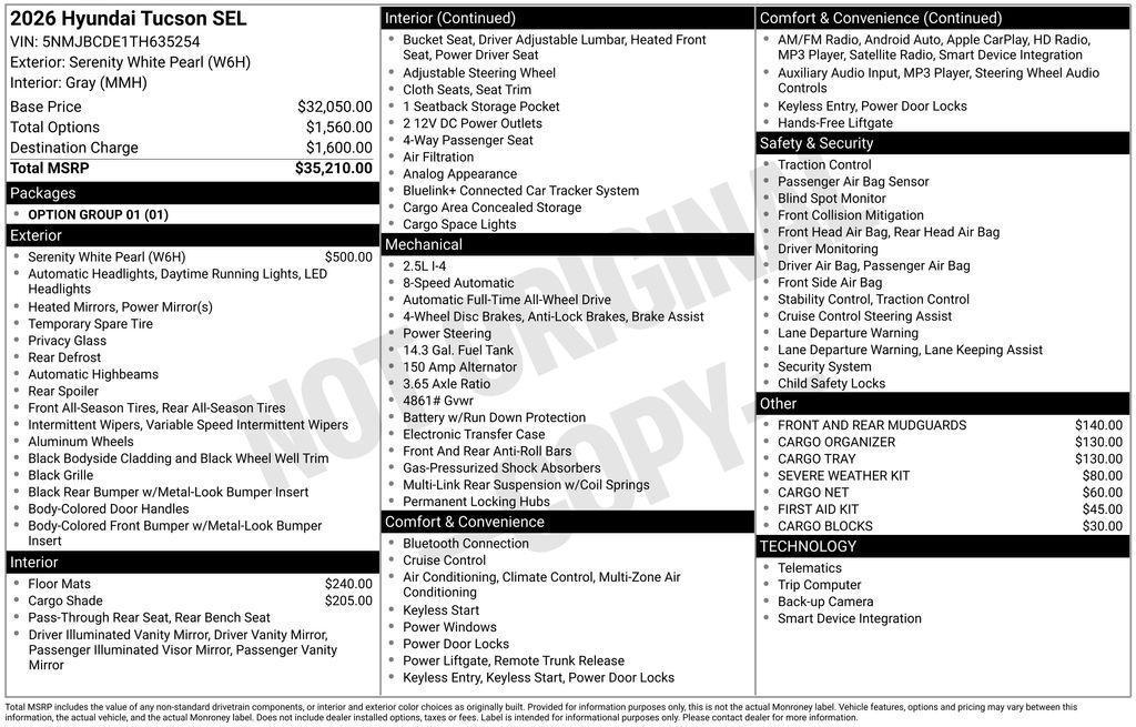 new 2026 Hyundai Tucson car, priced at $32,460