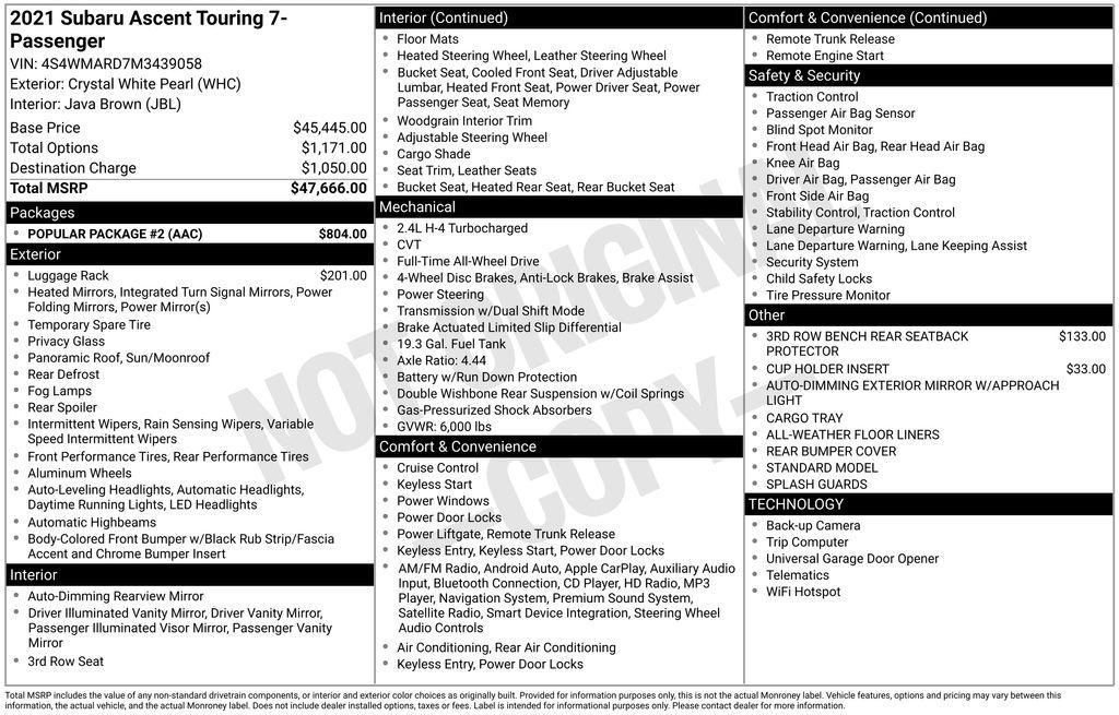 used 2021 Subaru Ascent car, priced at $26,924