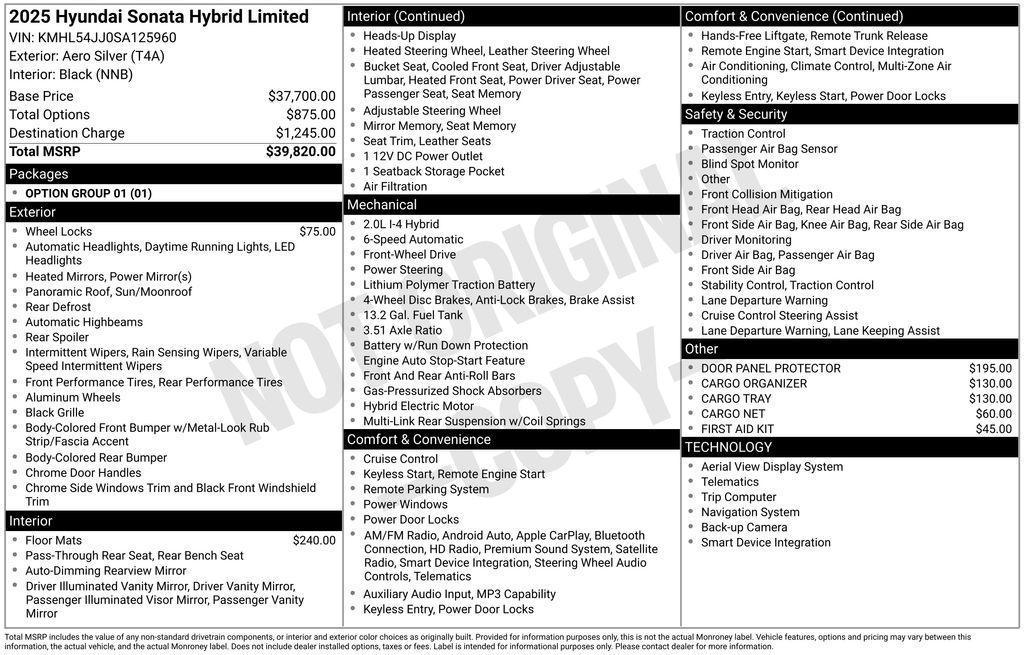 new 2025 Hyundai Sonata Hybrid car, priced at $34,623