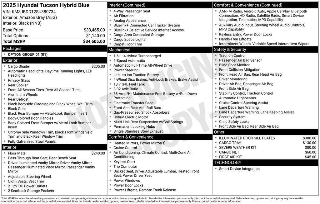 new 2025 Hyundai TUCSON Hybrid car, priced at $33,128