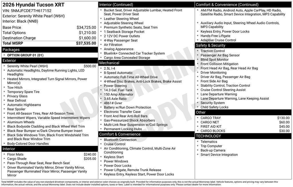 new 2026 Hyundai Tucson car, priced at $34,680