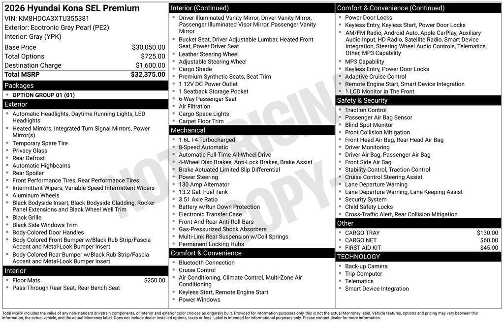 new 2026 Hyundai Kona car, priced at $30,520