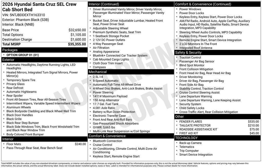 new 2026 Hyundai SANTA CRUZ car, priced at $35,105