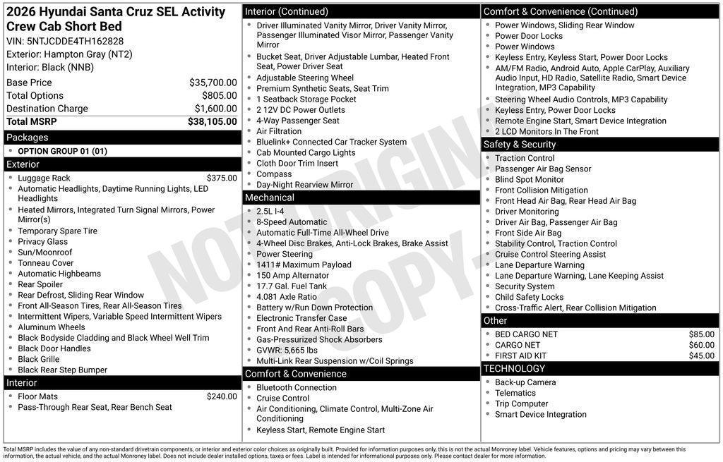new 2026 Hyundai SANTA CRUZ car, priced at $37,855