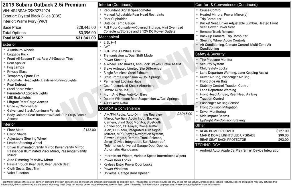 used 2019 Subaru Outback car, priced at $20,871