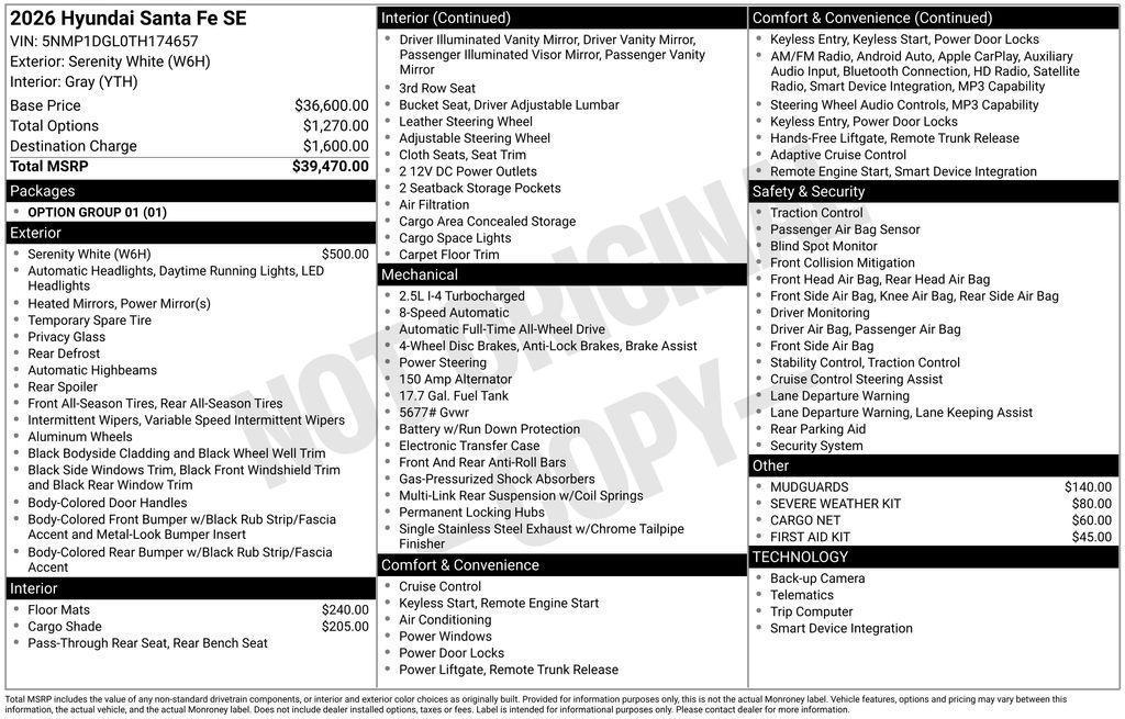 new 2026 Hyundai Santa Fe car, priced at $35,970
